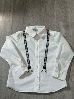Moschino Baby White Button Down Shirt Suspenders Print Size 2Y 92cm